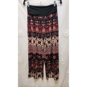 New Directions Womens Large Red Pants Boho Paisley Floral Tribal Wide Leg Ornate